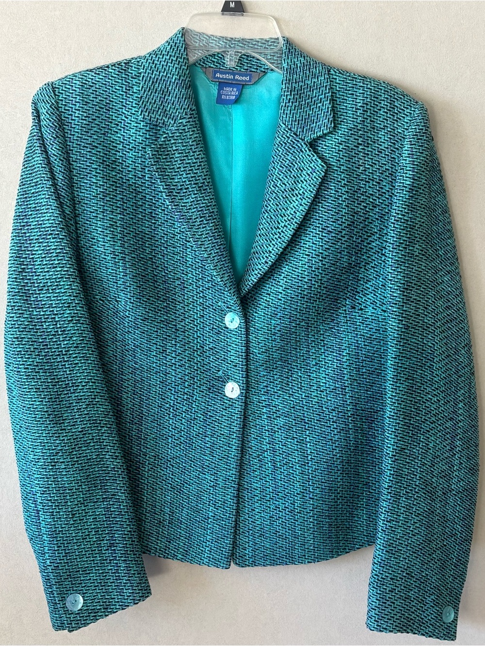Austin Reed Womens Teal Tweed Blazer Jacket silk lined size 12.